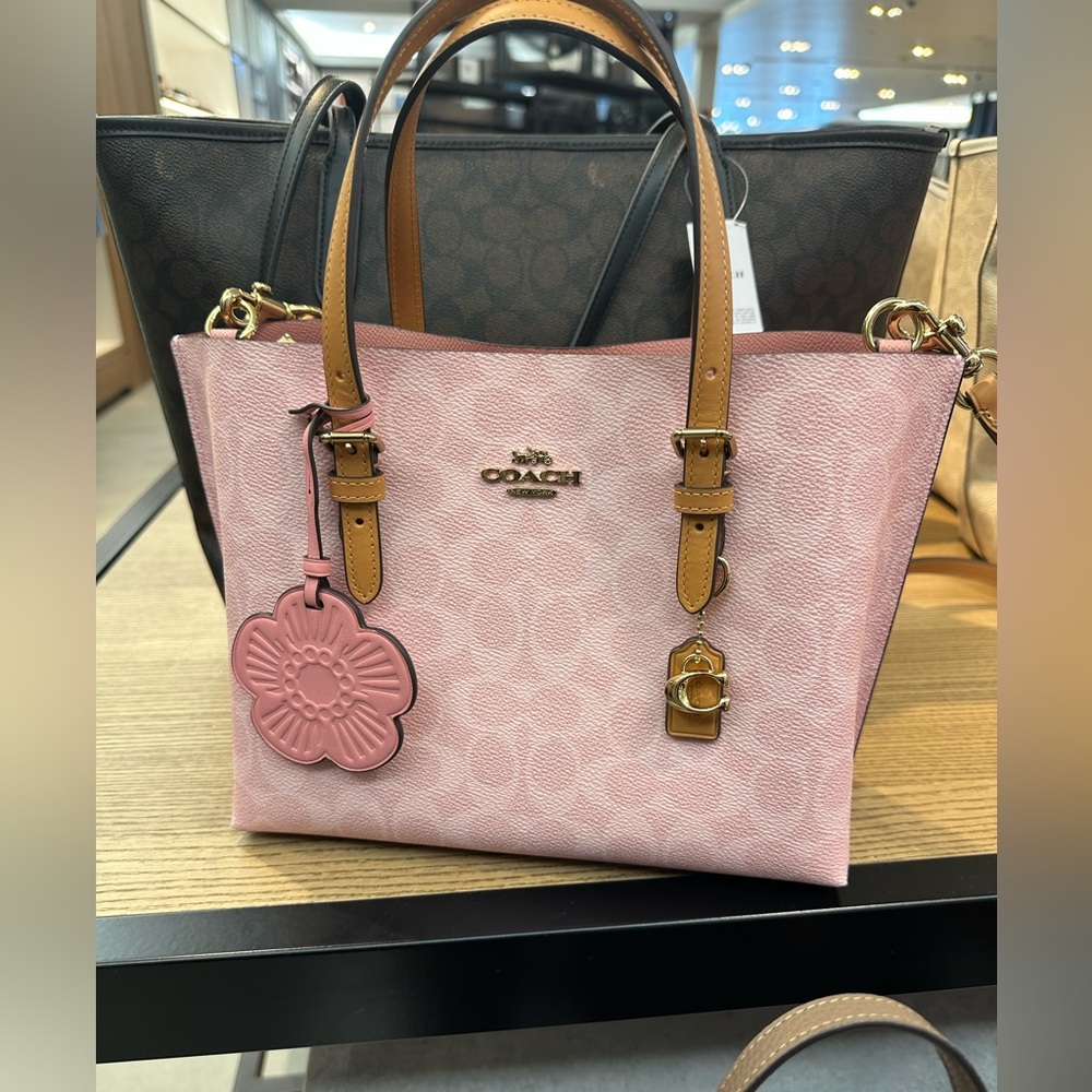 🌸🌸 lNWT！COACH Mollie Tote Bag 25 In Signature（CER24）Powder Pink